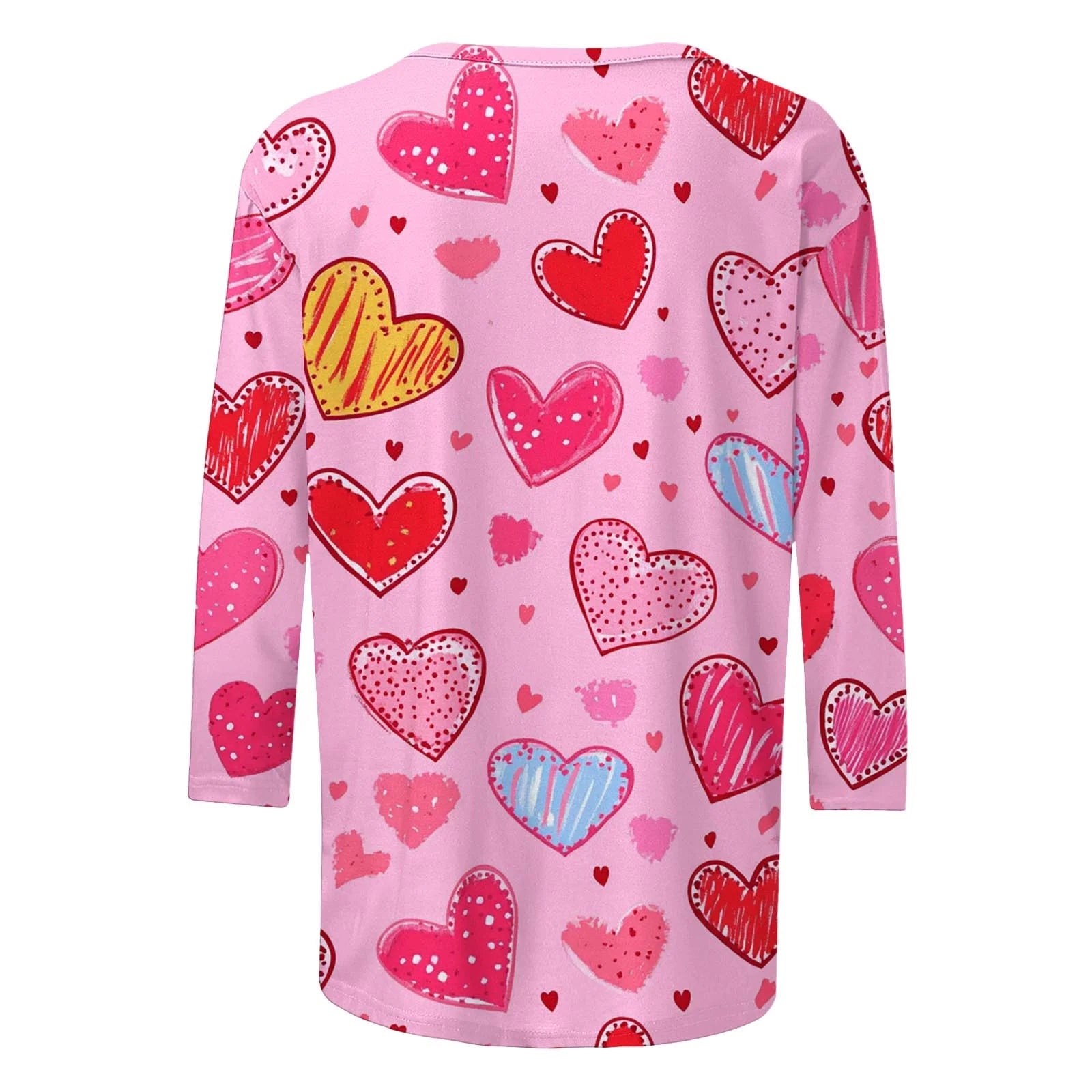 Womens Valentine T Shirt Romantic Three-Quarter Sleeve T-Shirts Casual round Neck Sweethearts Graphic Gift for Girlfriend Tops