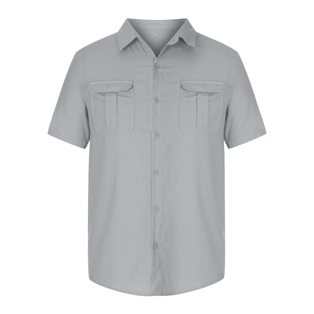 Mens Short Sleeve Classic Shirts plus Size Fishing Casual Regular-Fit Button-Up Collared Plaid Double Pocket Dress Shirt Top Tees Blouses Men Short Sleeve Shirts Button up Clearance M-5XL