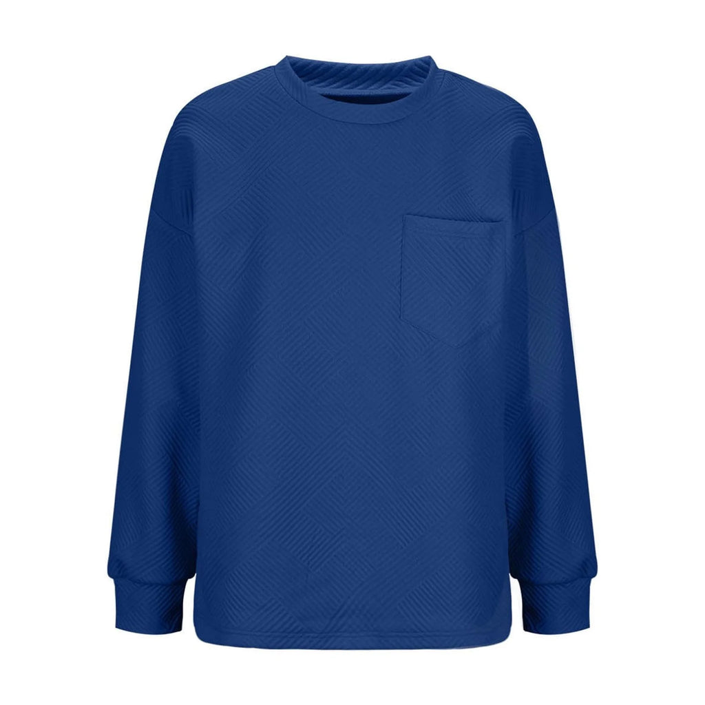Women'S Casual Textured Sweatshirts 2024 Fall Winter Long Sleeve Blouse Drop Shoulder Crew Neck Pullover Tops with Pocket under $10 Blue,S