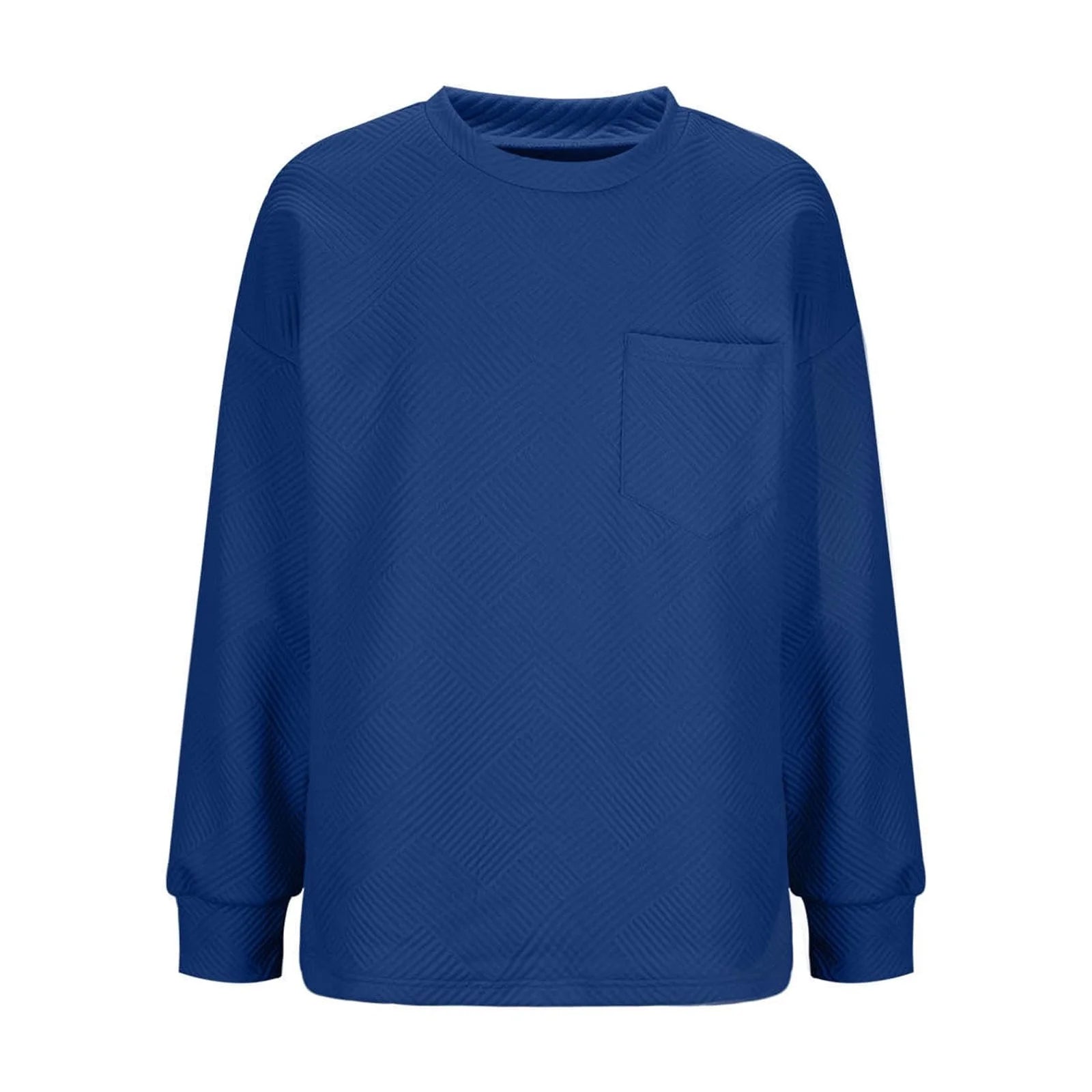 Women'S Casual Textured Sweatshirts 2024 Fall Winter Long Sleeve Blouse Drop Shoulder Crew Neck Pullover Tops with Pocket under $10 Blue,S