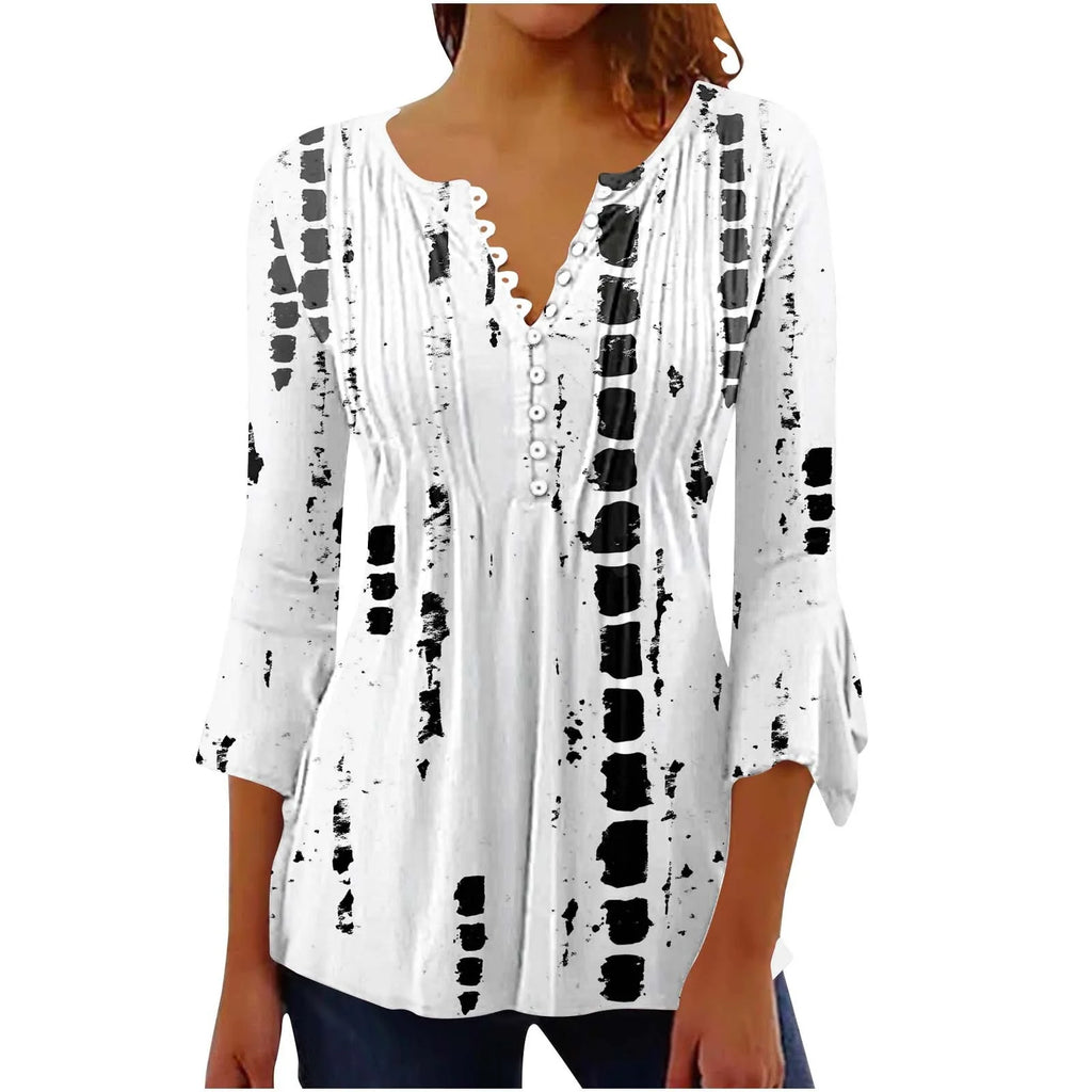 Woman Clothes under 5 3/4 Length Sleeve Womens Tops Button down V Neck T Shirts Floral Summer Tunic Ladies Tops Elegant Dressy Casual Blouses Fashion Vacation Tee Shirts Ropa Mujer