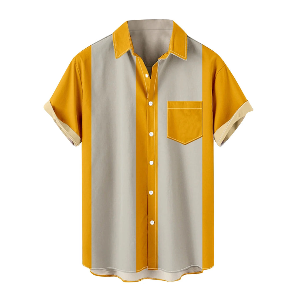 Mens Hawaii Shirts Big and Tall Summer Casual Loose Lapel Color Block Tops Tee Tops Beach Shirts with Pockets S-4XL