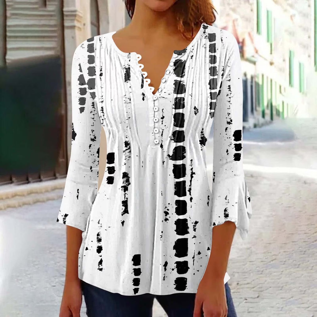 Woman Clothes under 5 3/4 Length Sleeve Womens Tops Button down V Neck T Shirts Floral Summer Tunic Ladies Tops Elegant Dressy Casual Blouses Fashion Vacation Tee Shirts Ropa Mujer
