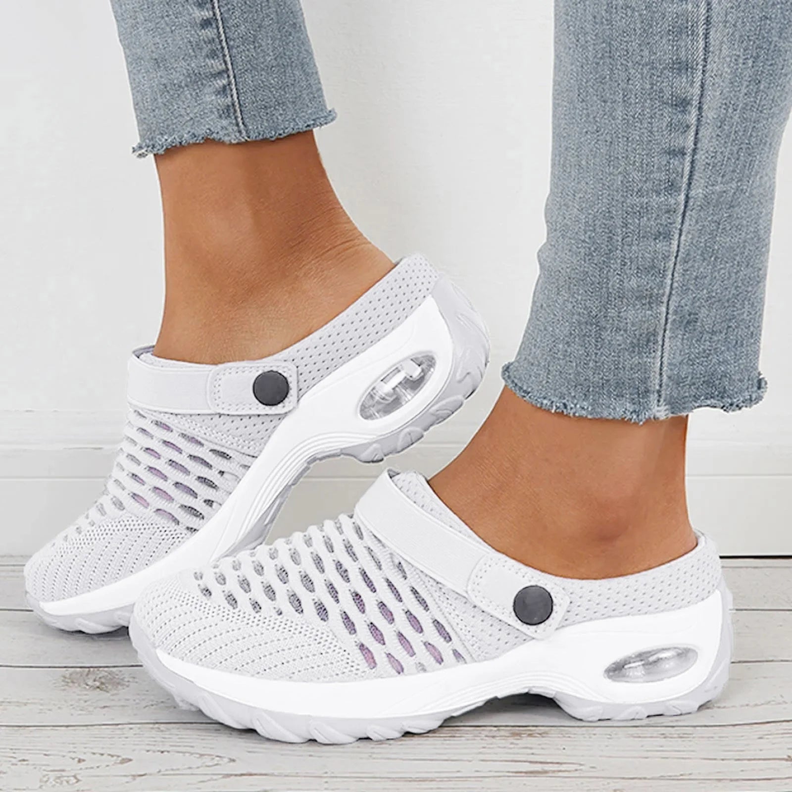 Women'S Orthopedic Clogs with Air Cushion Support to Reduce Back and Knee Pressure Slippers Sandals Slip on Stretch Wide Walking Shoes Width Arch Mules Summer Mesh Sneaker Lightweight Outdoor