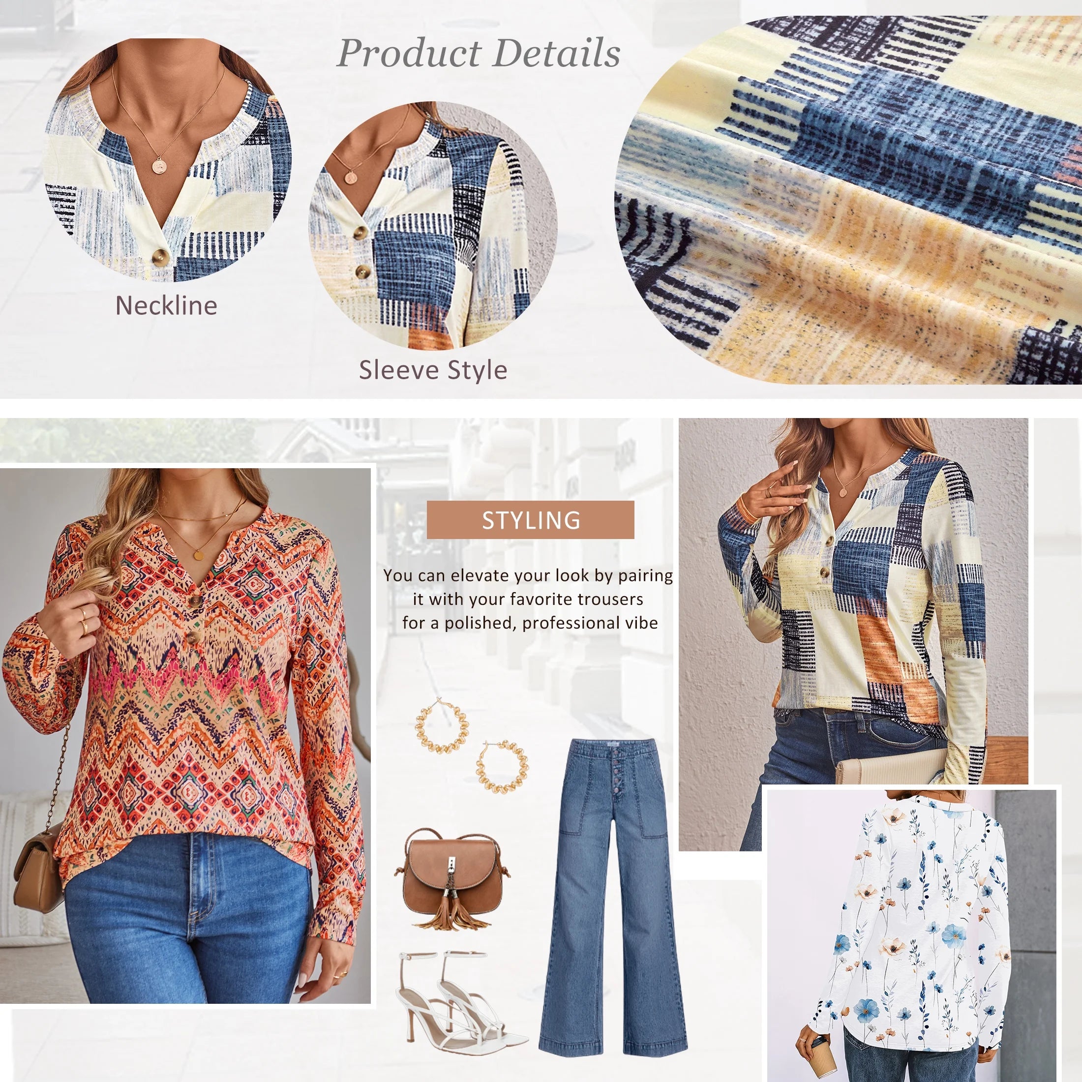 Henley Blouses for Women Long Sleeve Shirts Fall Fashion Dressy Casual Tops Cute Work Outfits Clothes
