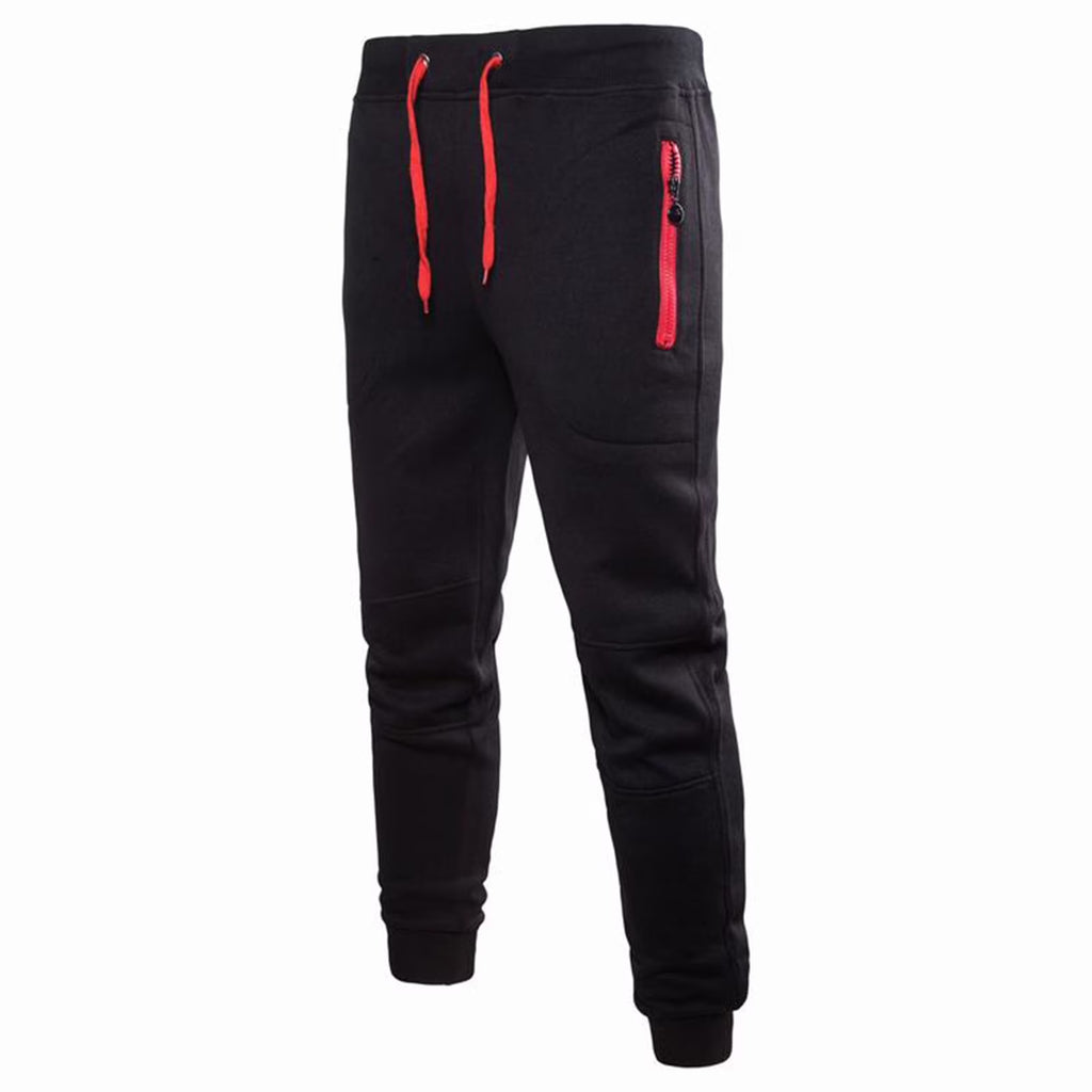 Men'S Solid Color Sports Pants Elastic Waist Lace-Up Slim Fit Workout Trousers Zipper Pockets Joggers Sweatpants